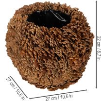 Article Jardinière décorative avec pommes de pin, aspect naturel, 27 cm. Pot rond en pommes de pin, brun naturel, fabriqué à partir de pommes de pin, 27 cm x 22 cm.