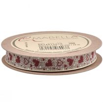 Article Ruban cadeau coeurs ruban décoratif beige rouge 15mm 15m