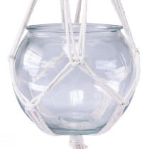 Article Vase décoratif en verre panier suspendu en macramé rond Ø13,5cm