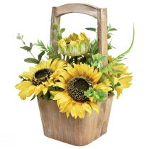 Article Composition de fleurs artificielles tournesol dans un pot en bois H31cm