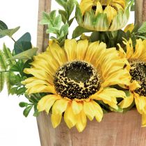 Article Composition de fleurs artificielles tournesol dans un pot en bois H31cm