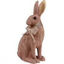 Article Décoration de lapin de Pâques lapin avec nœud décoration de Pâques marron 25cm