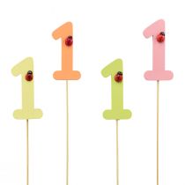Article Bouchon numéro anniversaire 1 fleur bouchon bois 27,5cm 16 pcs