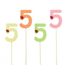 Article Bouchons numérotés anniversaire 5 bouchons fleurs bois 27,5cm 16 pcs