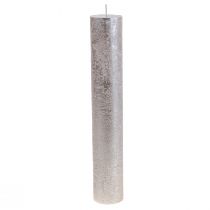 Article Bougies coniques grand motif platine pailleté Ø50×H300mm 4 pcs