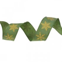 Ruban Noël flocon de neige vert, jaune 25mm 15m