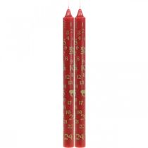 Bougie calendrier de l&#39;avent rouge Bougies de Noël H25cm 2pcs