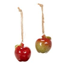 Article Décoration automnale en céramique en forme de pomme à suspendre, 5 cm, lot de 4