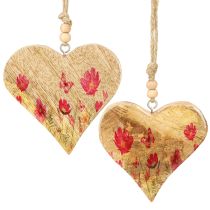 Article Pendentifs Cœurs en bois Motif fleurs roses 9,5×9cm 4 pcs