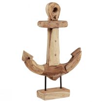 Article Décoration ancre bois métal avec socle teck maritime 26×7×38cm