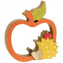 Article Figurine décorative automne, pomme avec hérisson, décoration en bois 16,5×15cm 3pcs