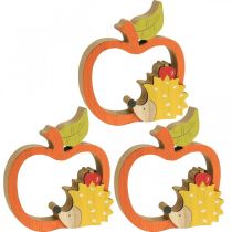 Figurine décorative automne, pomme avec hérisson, décoration bois 16,5 × 15cm 3pcs