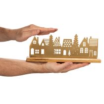 Article Décoration silhouette de maison pour l'Avent sur socle en bois 29 cm