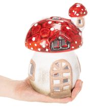 Article Maison décorative en forme de champignon pour bougie chauffe-plat, peinte à la main avec tourelle, 21 cm