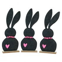 Article Décoration de table lapin de Pâques feutre noir avec coeur 45cm 3pcs
