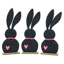 Article Décoration de table Lapin de Pâques en feutre noir avec coeur 45cm 3 pcs
