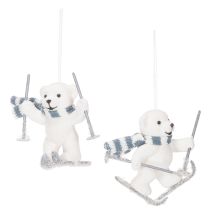 Article Pendentif ours polaire sur skis avec écharpe pour l'accrocher, 10 cm, lot de 2