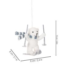 Article Pendentif ours polaire sur skis avec écharpe pour l'accrocher, 10 cm, lot de 2