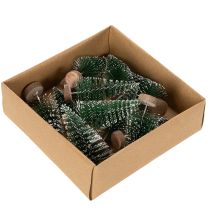 Article Mini sapins de Noël artificiels enneigés, 6 cm, lot de 12, pour décorer votre table pendant les fêtes.