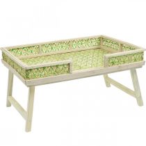 Plateau de lit en bambou, plateau de service pliable, plateau en bois avec motif tressé coloris vert-naturel 51,5×37cm