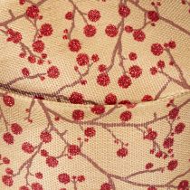 Article Branches décoratives en ruban avec baies rouges pailletées, 40 mm x 15 m