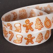 Article Ruban cadeau orné de figurines en pain d'épice. Ruban festif pour les cadeaux de Noël. 25 mm x 18 m.