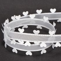 Article Ruban blanc décoratif à cœurs pour des idées de loisirs créatifs, 20 mm x 15 m