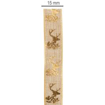 Article Ruban décoratif, motif cerf, ruban de Noël, 15 mm x 15 m