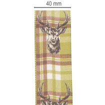 Article Ruban décoratif à motif tête de cerf et carreaux, 40 mm x 15 m