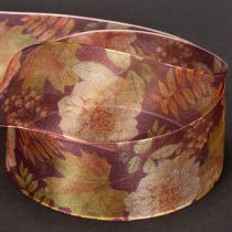 Article Ruban cadeau aux couleurs d'automne, ruban d'organza à motif floral, 40 mm, 15 m