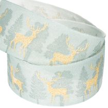 Article Ruban cadeau avec rennes et sapins de Noël, 40 mm x 18 m