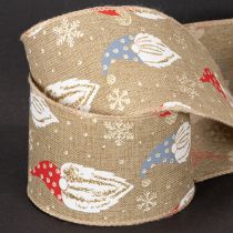 Article Ruban décoratif en jute avec des lutins de Noël, motif hivernal, 60 mm x 10 m