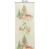Article Ruban décoratif à motif de cerf, de forêt et de fleurs, 40 mm x 15 m