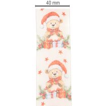 Article Ours en ruban cadeau avec bonnet de Père Noël et cadeaux 40 mm 15 m