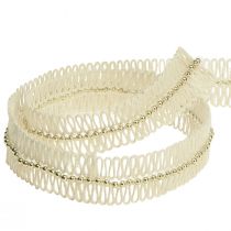 Article Ruban de jute ruban avec perles dorées jute crème 17mm 10m