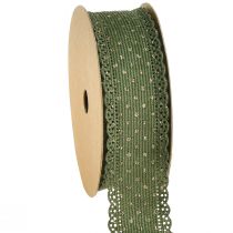 Article Ruban cadeau Ruban vert pois et dentelle 38mm 10mm