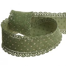 Article Ruban cadeau Ruban vert pois et dentelle 38mm 10mm