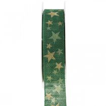 Ruban cadeau noeud ruban avec étoiles vert or 25mm 15m