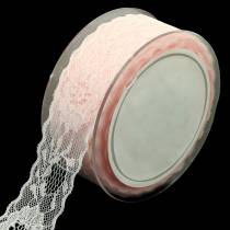 Ruban dentelle florale bord ondulé rose 40mm 20m
