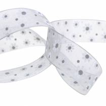 Ruban organza fleurs gris 20mm 20m
