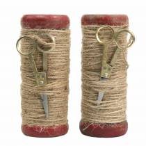 Article Bobine de fil avec ciseaux déco Ø6,5cm H15cm 2pcs style vintage