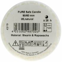 Article PURE Nature Safe Candle bougie pilier stéarine, cire de colza 90/60mm blanc 1 pc
