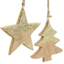 Article Décoration de Noël étoile / coeur / arbre, pendentif en bois, décoration de l'Avent H10/12,5cm 3pcs