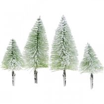 Décoration de Noël pince enneigée Vert H13/19cm 4pcs