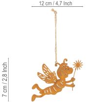 Article Décoration abeille suspendue, métal couleur rouille, décoration estivale, 12 cm, lot de 6
