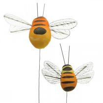 Déco abeille, décoration printanière, abeille sur fil orange, jaune B5/6.5cm 12pcs