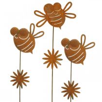 Article Piquet de jardin abeille, décoration printanière, piquet métal rouille L24,5cm 6 pcs