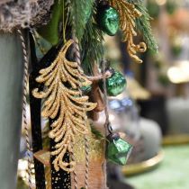 Article Pendentifs d&#39;arbre à paillettes, plumes décoratives à suspendre, décorations de Noël doré L16cm 6 pcs