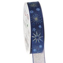 Article Ruban de Noël bleu avec étoiles dorées 25 mm 20 m