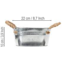 Article Bol en métal argenté avec anses en corde, hauteur 22 cm, hauteur 10 cm